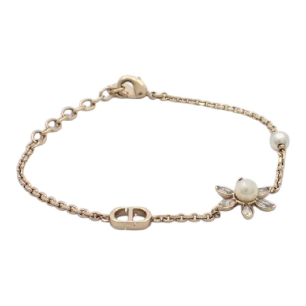 6919 - Christian Dior Petit CD Gold Bracelet Pearl Flower Crystal Charm